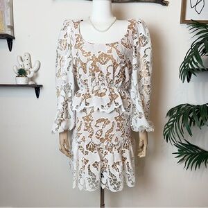 Elliatt Deirdre Allover Lace Blouse Top and Mini Skirt Set - Ivory